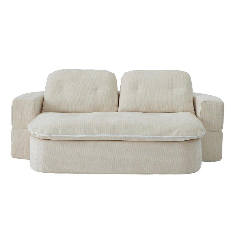 Krem Şönil Kumaş Yataklı ve Yastıklı Bohem Koltuk - 200 cm - 290143