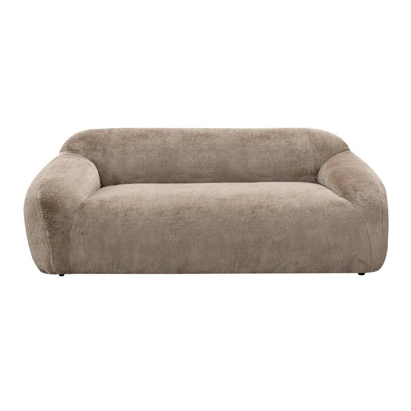 Krem Suni Kürk Döşemeli 3 Kişilik Derin Oturumlu Bohem Koltuk - 214 cm - 281597
