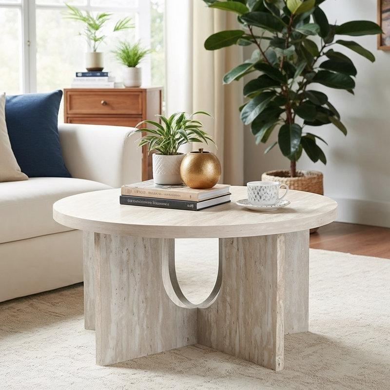 Krem Suntalam Çapraz Ayaklı Yuvarlak Orta Sehpa - 81 cm - 246080