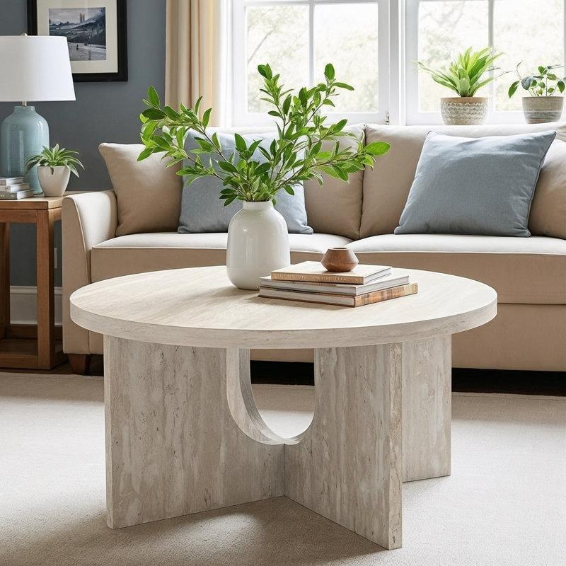 Krem Suntalam Çapraz Ayaklı Yuvarlak Orta Sehpa - 81 cm - 246080