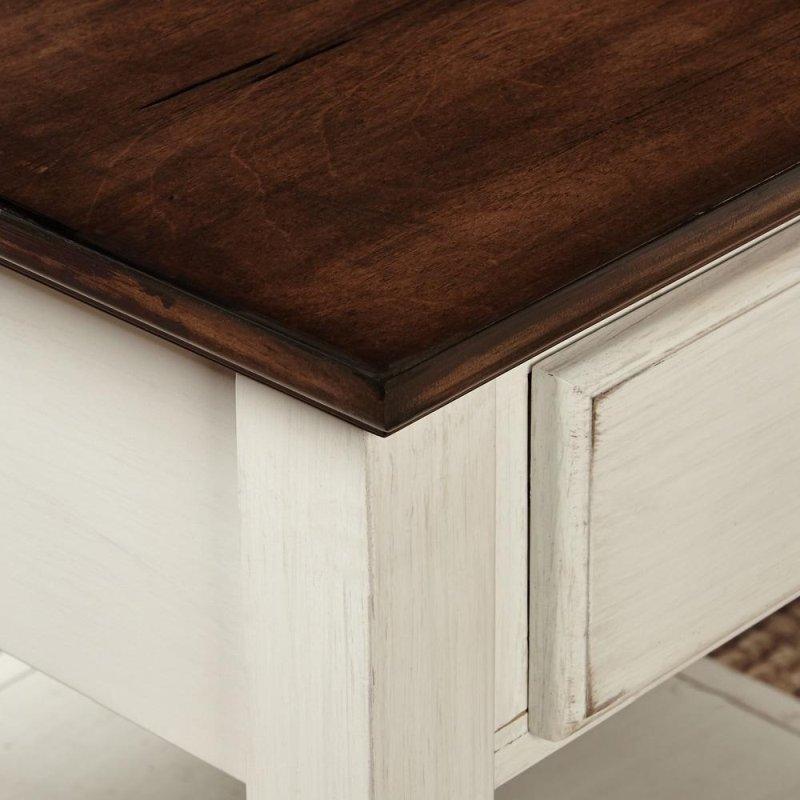 Krem ve Ceviz Rengi Masif Ahşap ve MDF Çekmeceli Raflı Dresuar - 124x46x78 cm - 332262