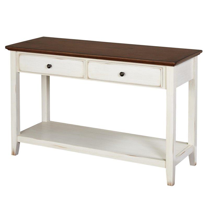Krem ve Ceviz Rengi Masif Ahşap ve MDF Çekmeceli Raflı Dresuar - 124x46x78 cm - 332262