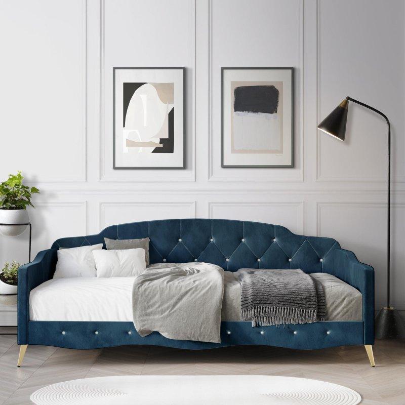 Kristal Düğme Kapitoneli Kadife Döşemeli Ahşap Daybed Karyola - 207x109 cm - 330488 Kristal Düğme Kapitoneli Kadife Döşemeli Ahşap Daybed Karyola - 207x109 cm - 330488