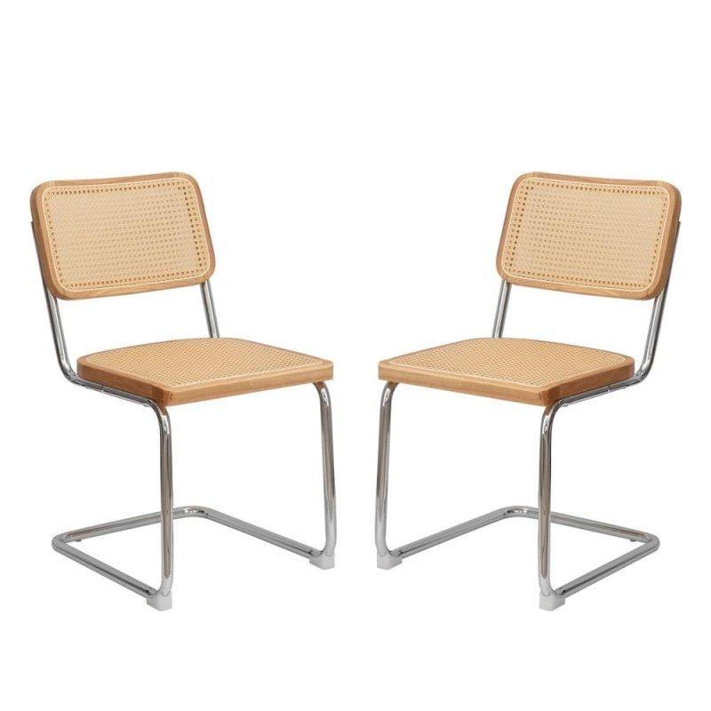 Krom Ayaklı Rattan Sırtlı Kadife Konsol Sandalye 2li Set - 253014