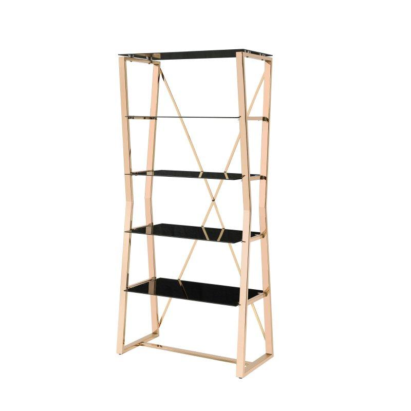 Krom Çelik Kum Saati Tasarımlı 5 Cam Raflı Kitaplık - 178x81 cm - 313554