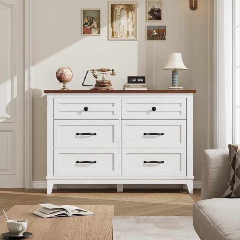 Kül Beyazı ve Kahverengi MDF 6 Çekmeceli Şifonyer - 120x82x41 cm - 299414