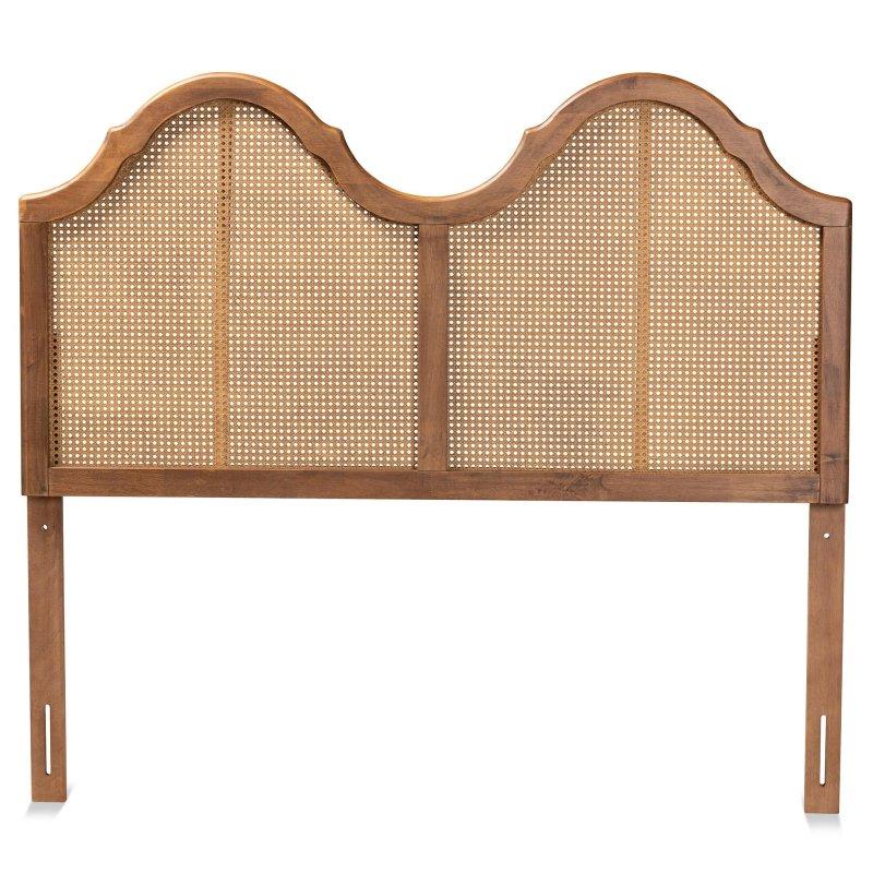 Kül Ceviz Rengi Sentetik Rattan Çift Kemerli Yüksekliği Ayarlanabilir Ahşap Yatak Başlığı - 334684