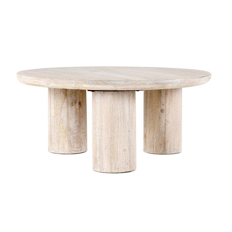 Kum Kahvesi Masif Mango Ağacı 3 Ayaklı Minimalist Yuvarlak Orta Sehpa - 102x44 cm - 241065