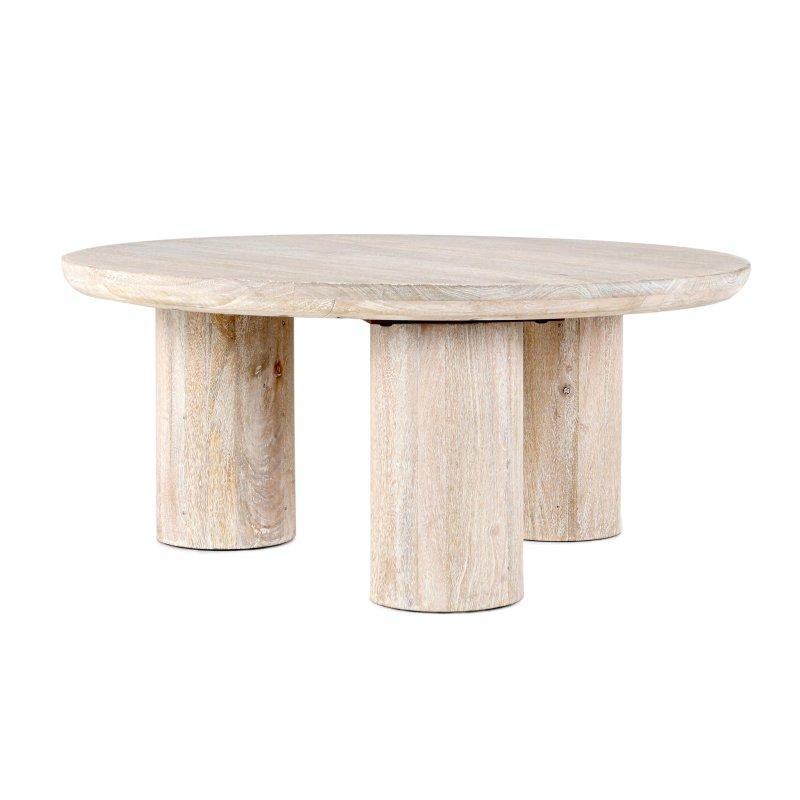 Kum Kahvesi Masif Mango Ağacı 3 Ayaklı Minimalist Yuvarlak Orta Sehpa - 102x44 cm - 241065