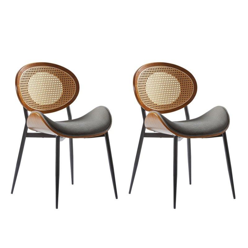 Kumaş Döşemeli Ahşap Sırtlı Metal Ayaklı 2li Set Modern Rattan Sandalye - 252428