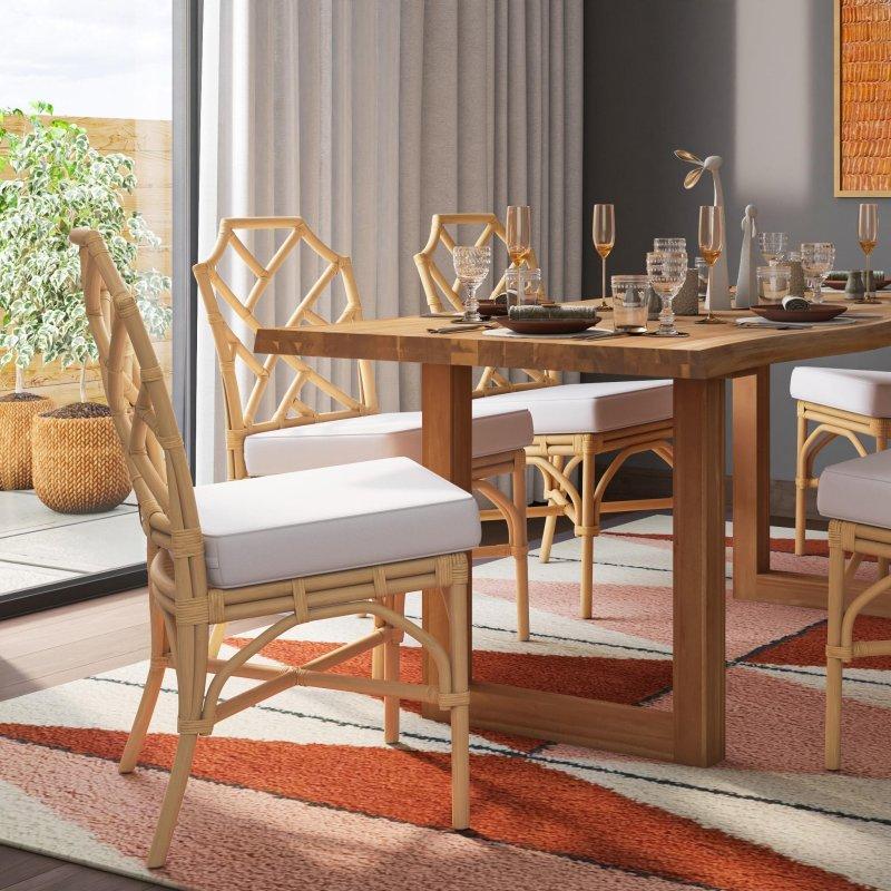 Kumaş Döşemeli Geometrik Desenli İkili Set Rattan Sandalye - 253341