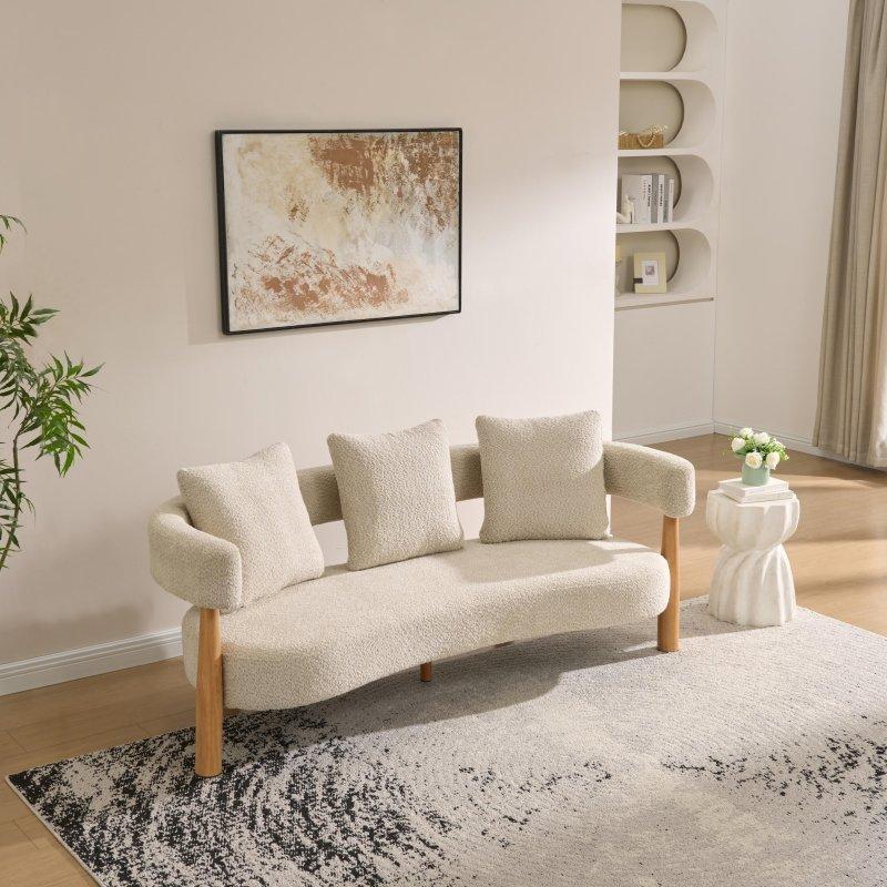 Kumaş Döşemeli Kavisli Tasarım Masif Ahşap ve Metal Ayaklı 3 Kişilik Bohem Koltuk - 195 cm - 281099 Kumaş Döşemeli Kavisli Tasarım Masif Ahşap ve Metal Ayaklı 3 Kişilik Bohem Koltuk - 195 cm - 281099