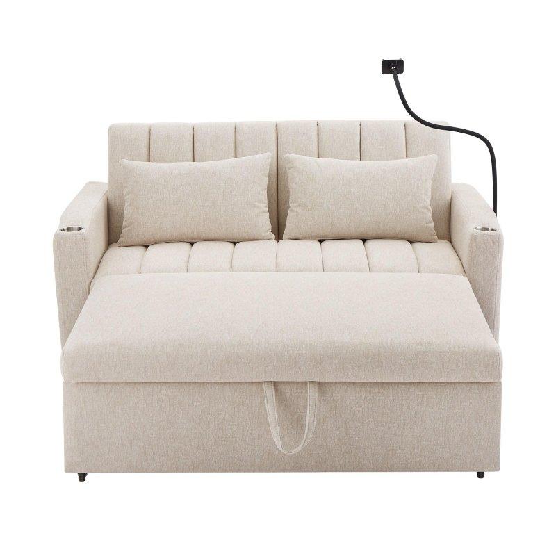 Kumaş ve Masif Ahşap Yataklı USB Portlu Bardaklıklı Bohem Koltuk - 142 cm - 277636