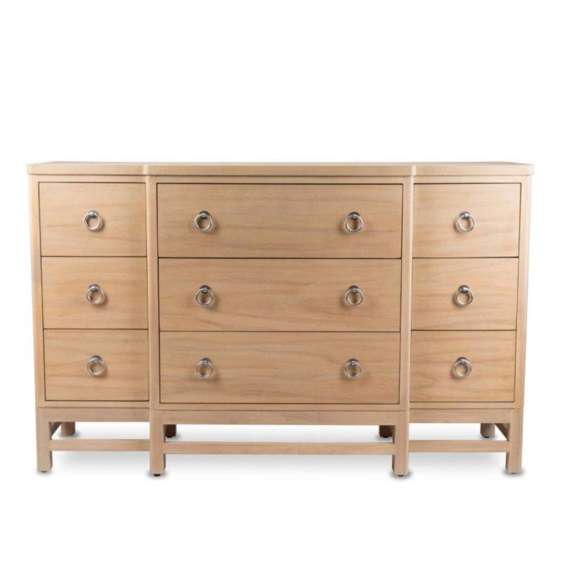 Kumtaşı Rengi Ahşap 9 Çekmeceli Metal Halkalı Şifonyer - 163x49x102 cm - 299695
