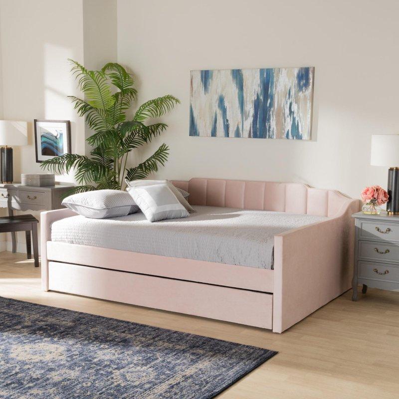 Lacivert Kadife Kumaş MDF Yavru Yataklı Kanal Dikişli Daybed Karyola - 208x107 cm - 330340