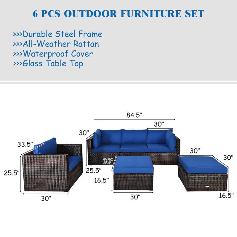 Lacivert Kahverengi Rattan Metal Modüler 6 Parça Bahçe Takımı - 273727