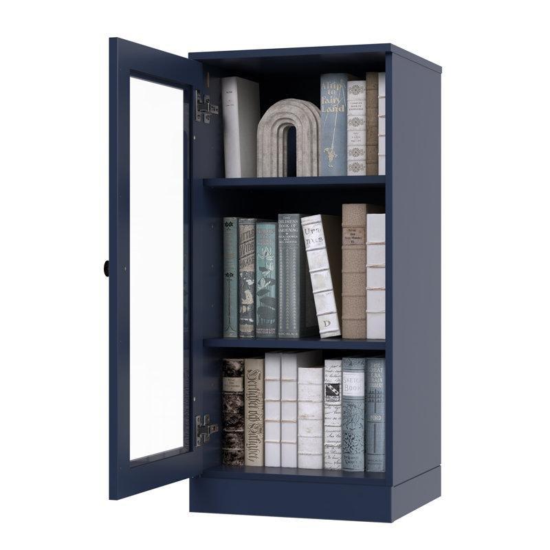 Lacivert Masif Çam Ahşap Ayarlanabilir Raflı Cam Kapaklı Kitaplık - 91x42x40 cm - 238837