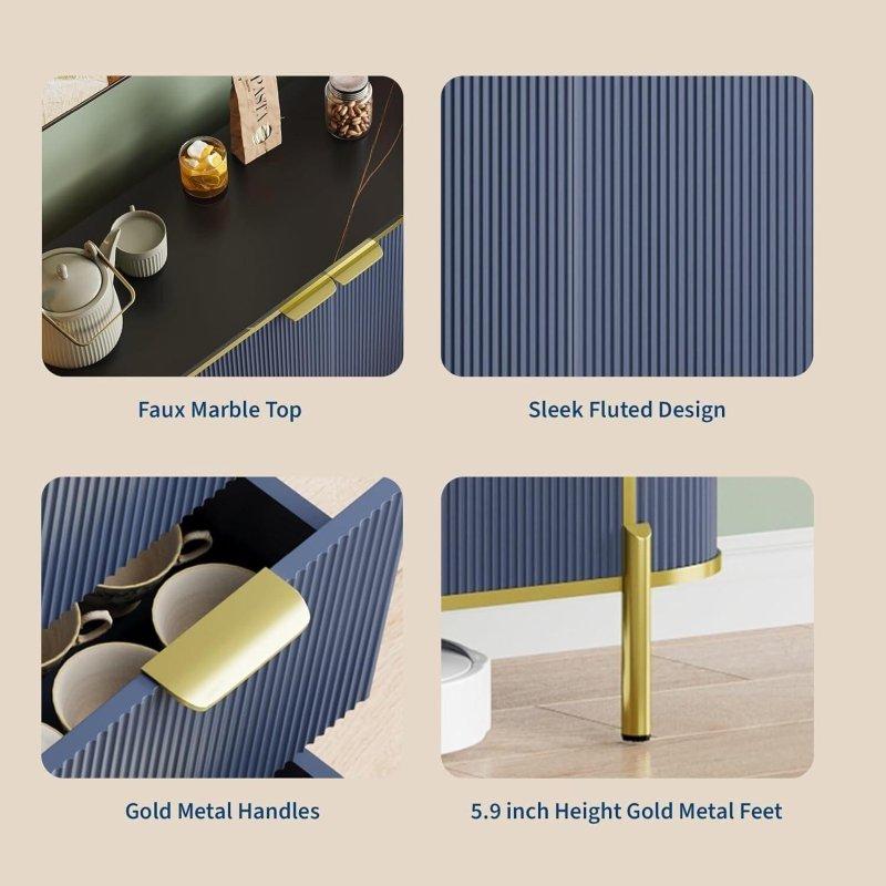 Lacivert MDF Ayarlanabilir Raflı Dolaplı Kitaplık - 150 cm - 313665