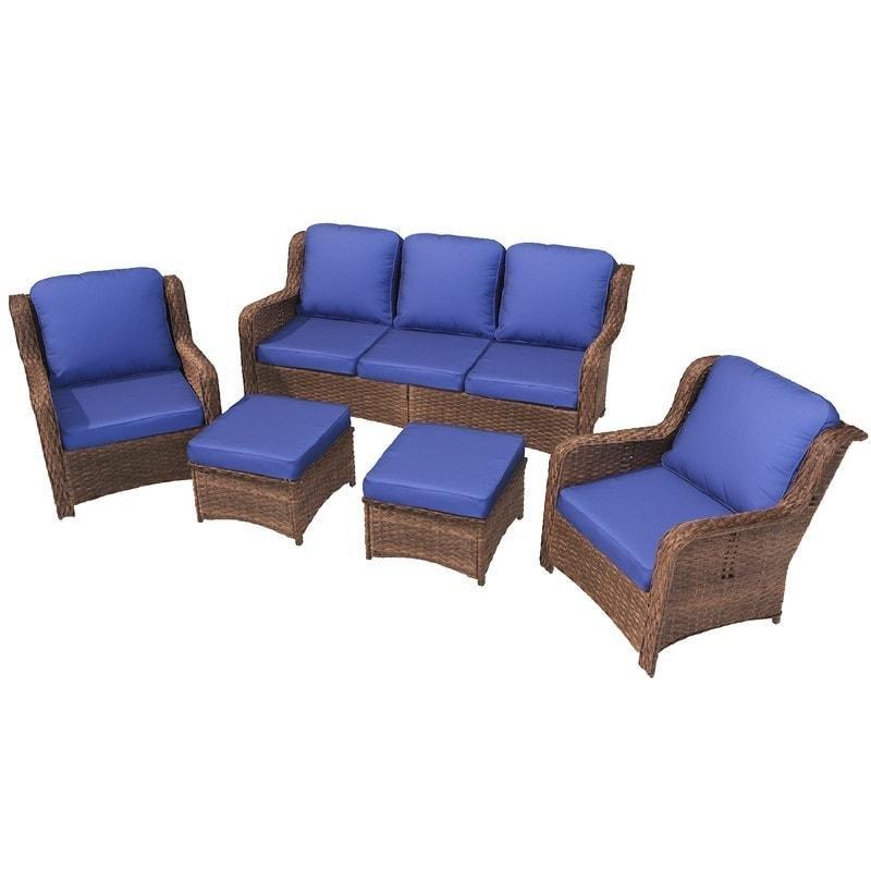 Lacivert Minderli Kahverengi Rattan 5 Parça Yüksek Sırtlı Bahçe Takımı - 272693