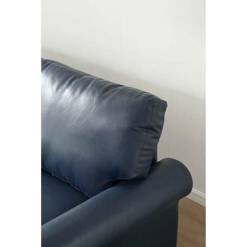 Lacivert Suni Deri Gümüş Zımba Detaylı Yuvarlak Kollu Depolamalı Bohem Koltuk - 152 cm - 284861
