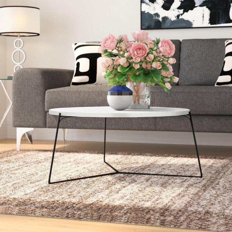 Lake Beyaz Ahşap ve Siyah Metal Kavisli Ayaklı Yuvarlak Orta Sehpa - 79x35 cm - 243868