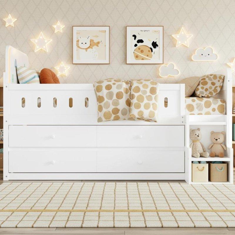 LED Aydınlatmalı Ahşap Çekmeceli Merdivenli Ranza - 199x144x120 cm - 249616