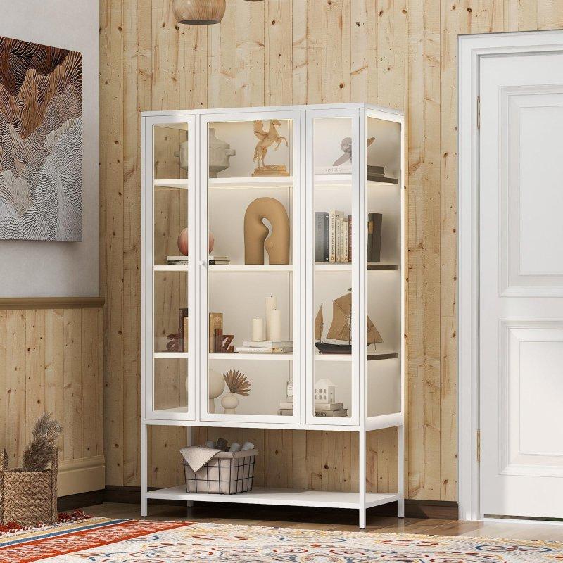 LED Aydınlatmalı Çelik Cam Kapaklı Vitrin Kitaplık - 100x45x171 cm - 314683