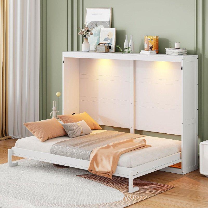 LED Aydınlatmalı Çift Pistonlu Mekanizmalı MDF Queen Boy Duvar Yatağı - 261634
