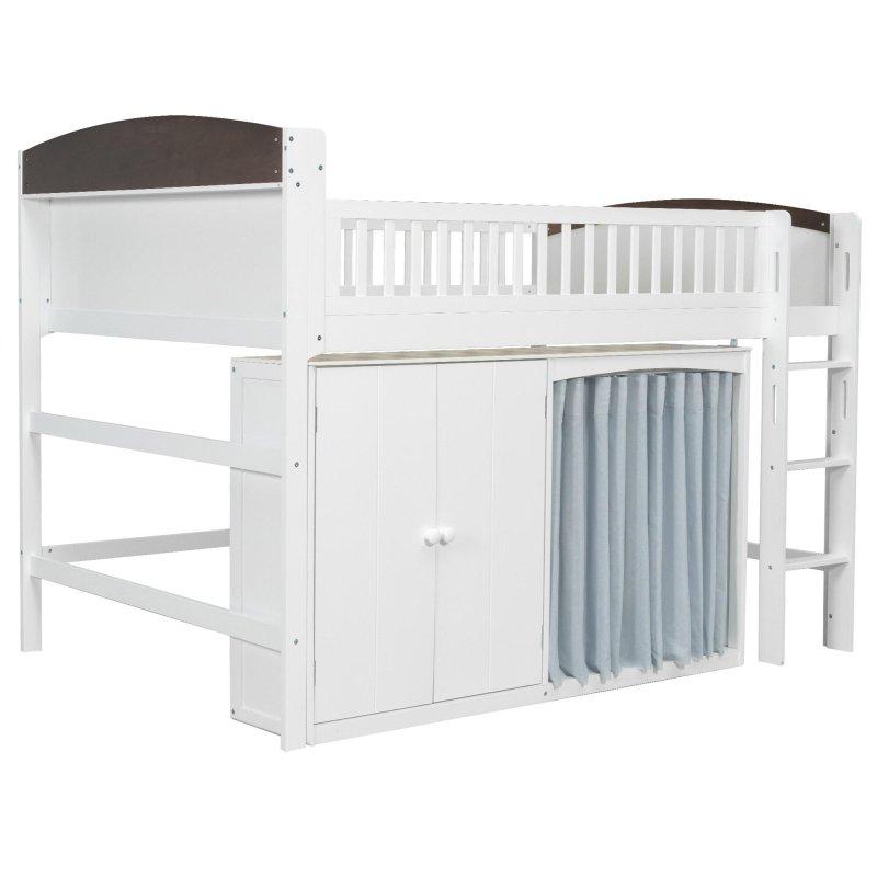 LED Aydınlatmalı Masif Çam ve MDF Dolaplı Gardıroplu Ranza - 249770