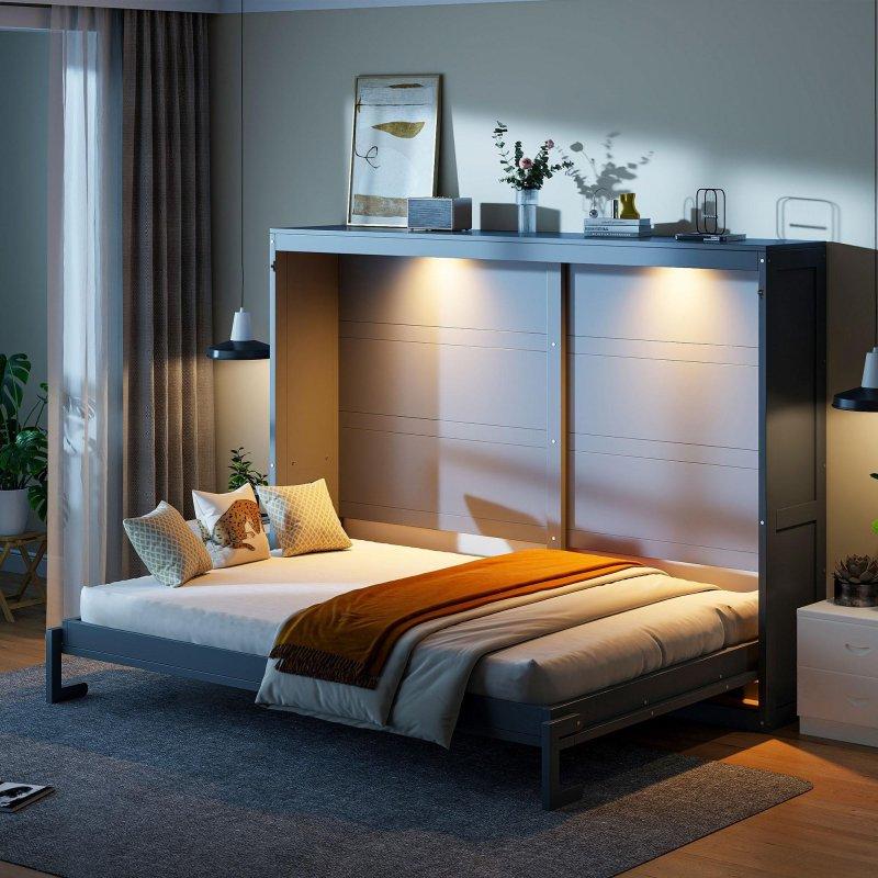 LED Aydınlatmalı Modern MDF Çift Pistonlu Çift Kişilik Duvar Yatağı - 261211