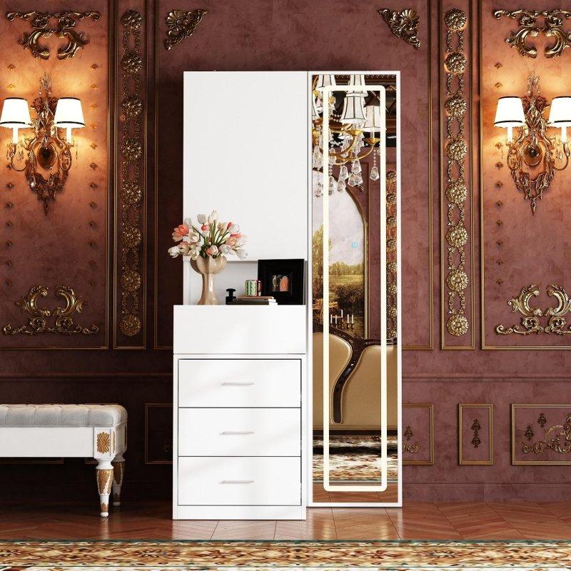 LED Aydınlatmalı Tam Boy Aynalı MDF ve Metal Şifonyer - 311752