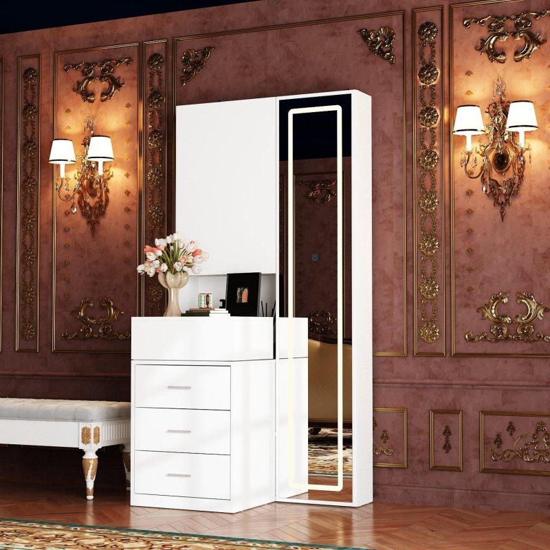 LED Aydınlatmalı Tam Boy Aynalı MDF ve Metal Şifonyer - 311752
