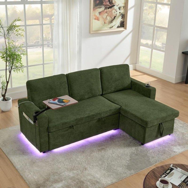 LED Aydınlatmalı USB Portlu Yataklı Şönil Kumaş Bohem Koltuk - 285480