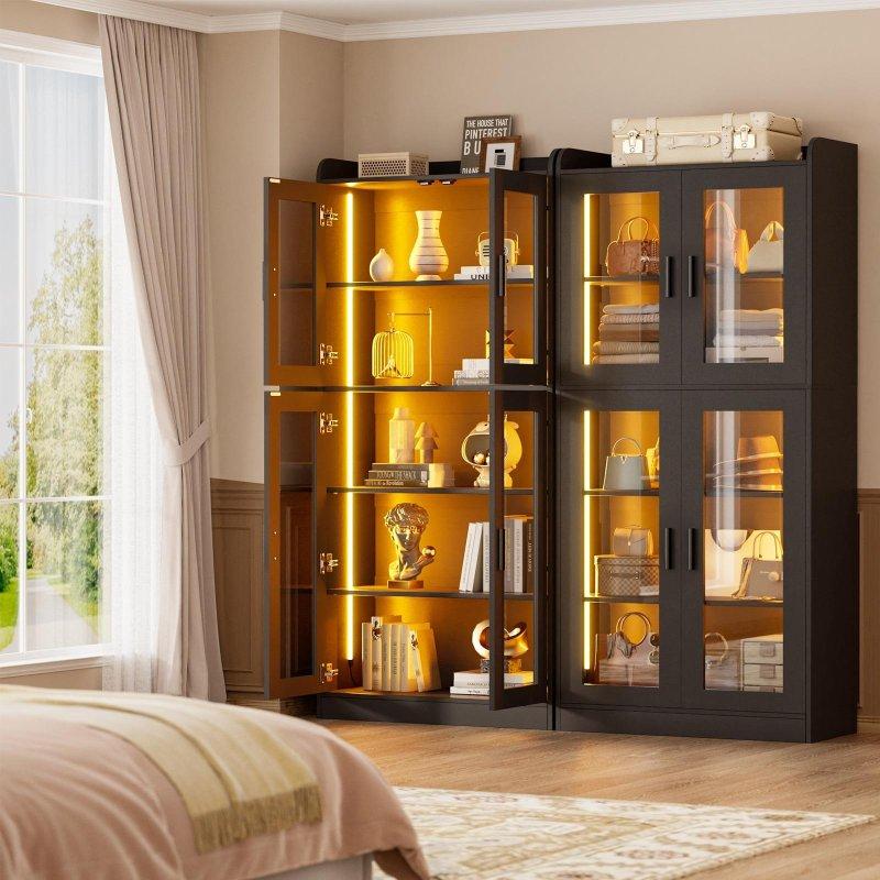 LED Işıklı Temperli Cam Kapaklı Ayarlanabilir Raflı MDF Kitaplık - 172x71x36 cm - 312653