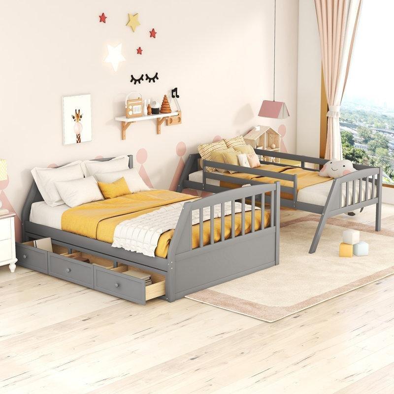 LED Işıklı USB Portlu Çekmeceli ve Raflı Masif Çam Ayrılabilen Ranza - 150x238 cm - 247516