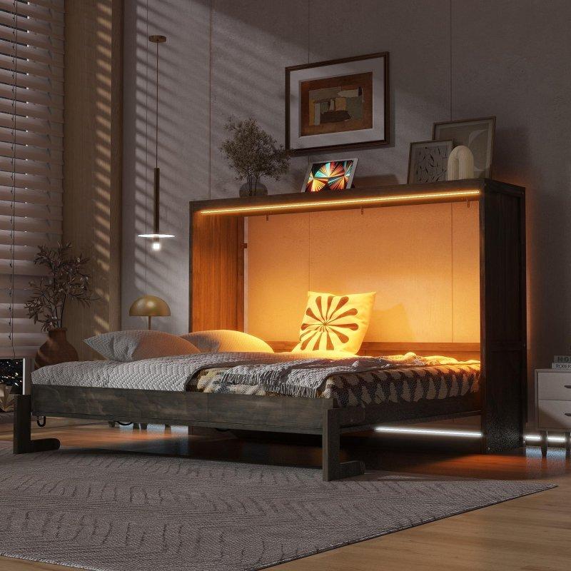 Masalı LED Işıklı ve Hidrolik Sistemli Çam Duvar Yatağı - 264989
