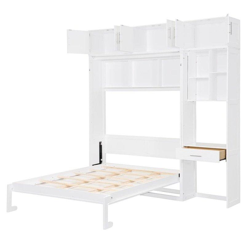 Masalı Raflı ve Üst Dolaplı MDF Duvar Yatağı - 262732