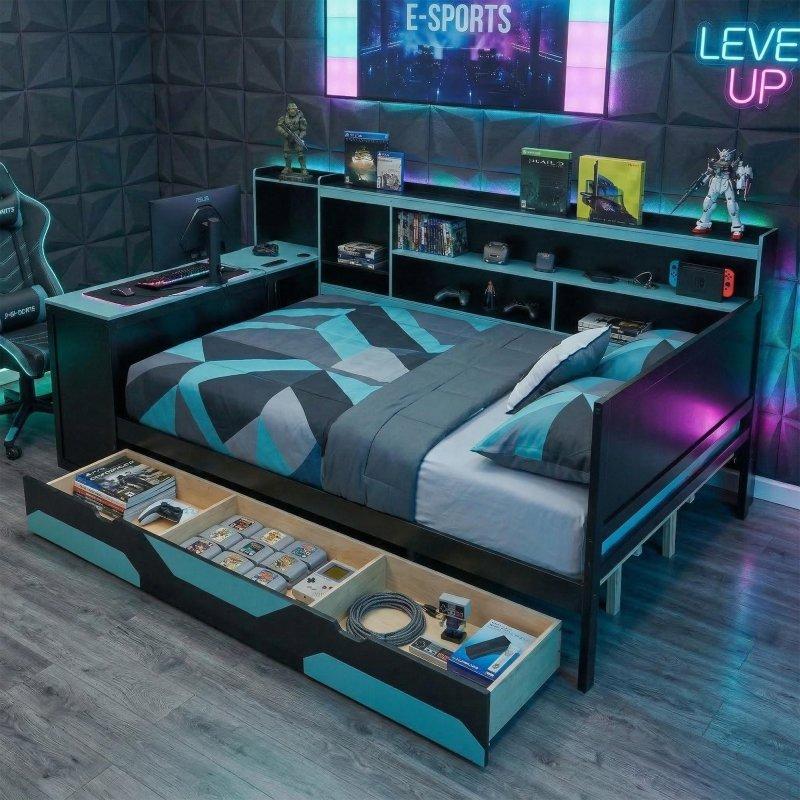 Masalı RGB Işıklı ve Şarj Üniteli Ahşap Oyuncu Daybed Karyola - 330384