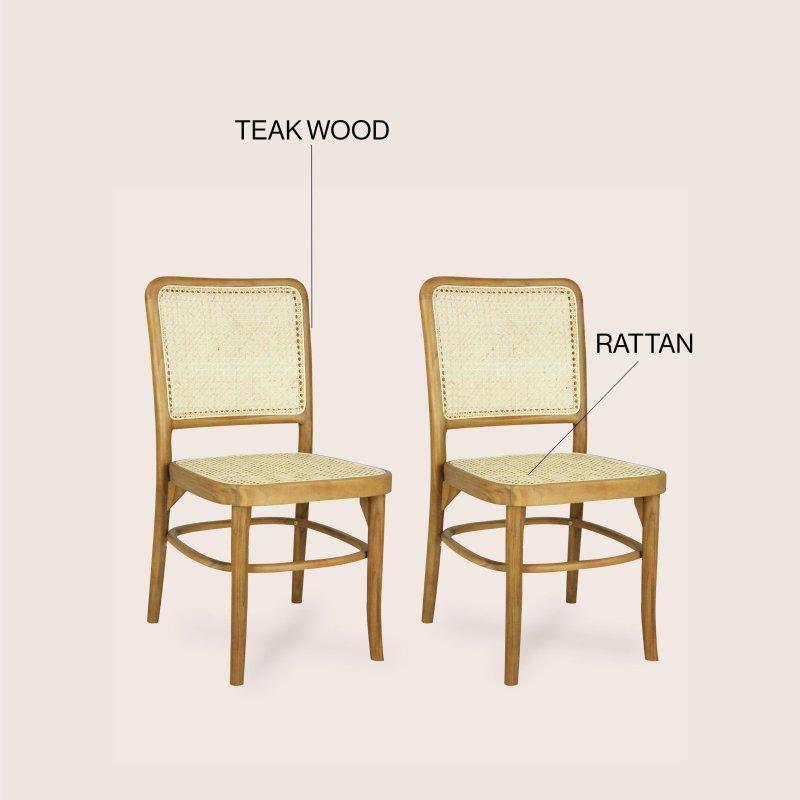 Masif Ahşap 2li Set Yüzyıl Ortası Modern Rattan Sandalye - 252747