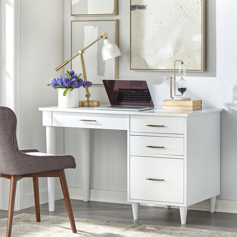 Masif Ahşap Ayaklı Dört Çekmeceli Modern Ofis Masası - 121x60 cm - 327972