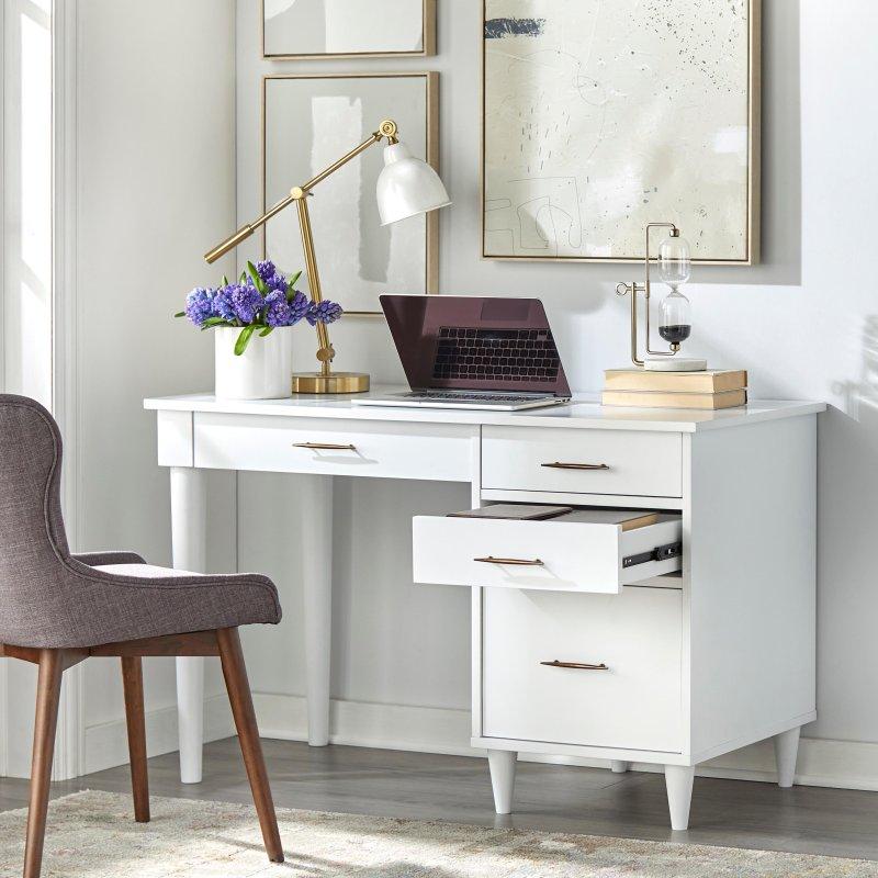 Masif Ahşap Ayaklı Dört Çekmeceli Modern Ofis Masası - 121x60 cm - 327972