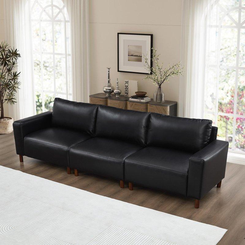 Masif Ahşap Ayaklı PU Deri 3 Kişilik Modern Bohem Koltuk - 288249