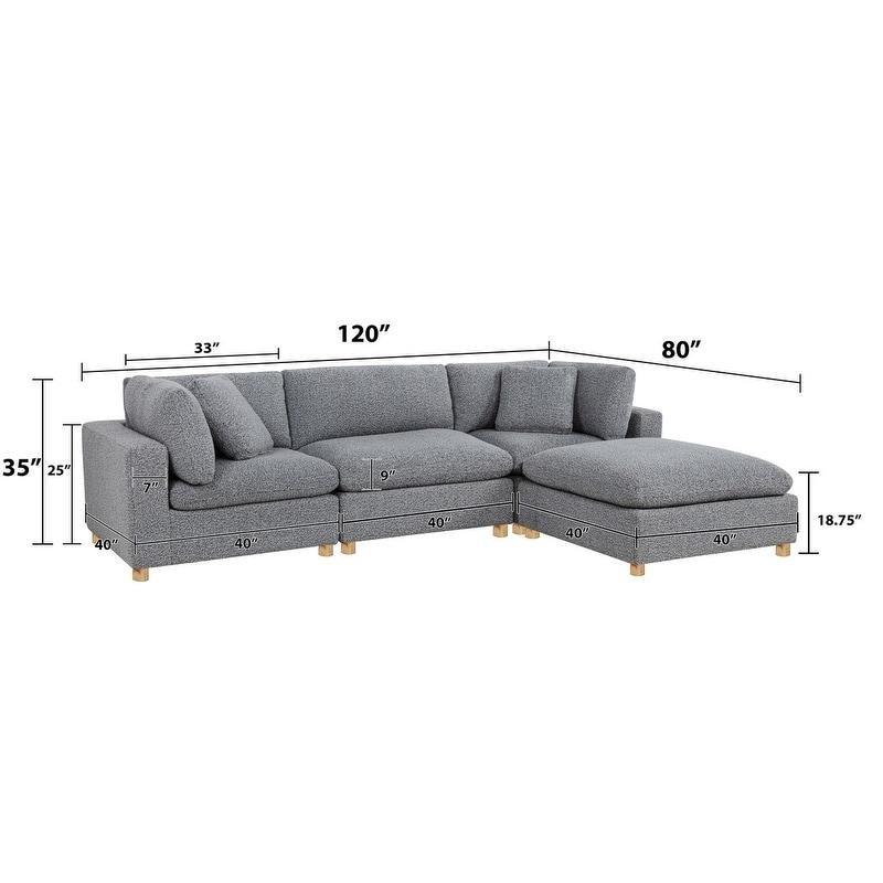 Masif Ahşap Ayaklı Yataklı Bukle Kumaş Modüler Köşe Koltuk - 256377