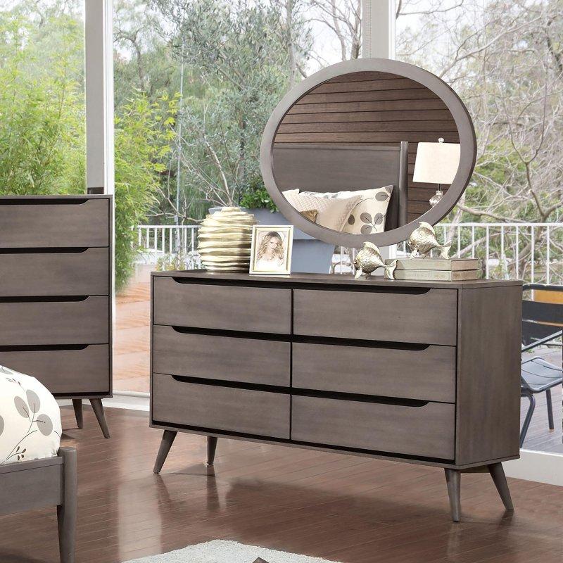 Masif Ahşap Aynalı 6 Çekmeceli Mid-Century Şifonyer Seti - 148 cm - 305137