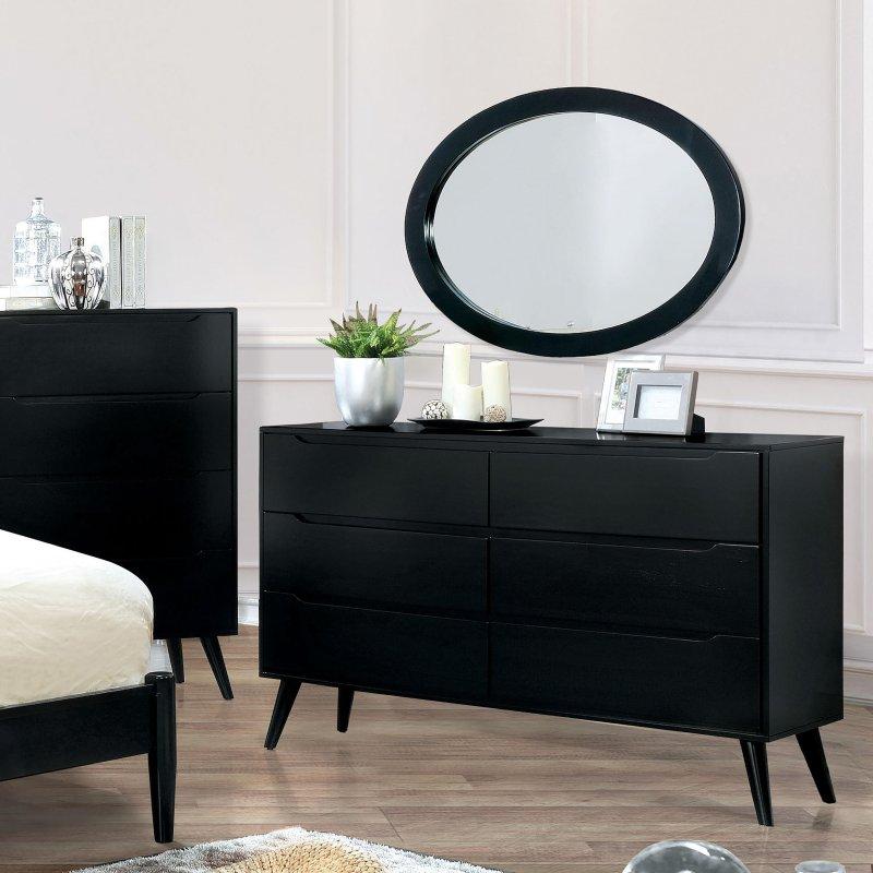 Masif Ahşap Aynalı 6 Çekmeceli Mid-Century Şifonyer Seti - 148 cm - 305137
