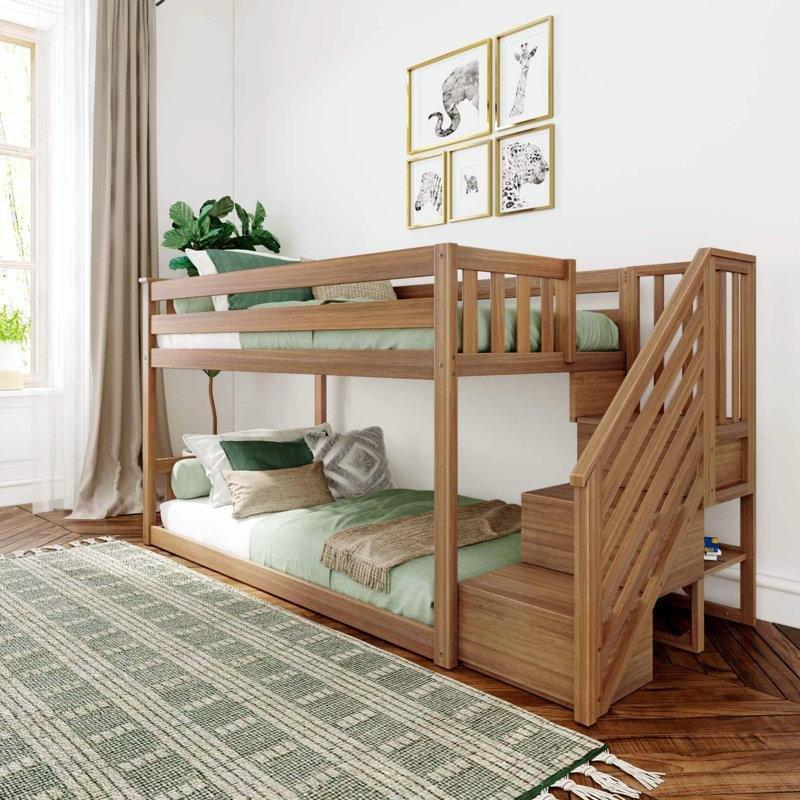Masif Ahşap Ayrılabilen Merdivenli Raflı Ranza - 108x253 cm - 248612