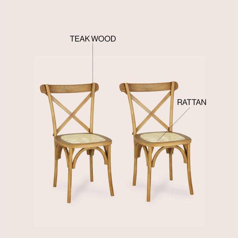 Masif Ahşap Çapraz Sırtlı 2li Set Rattan Sandalye - 252813