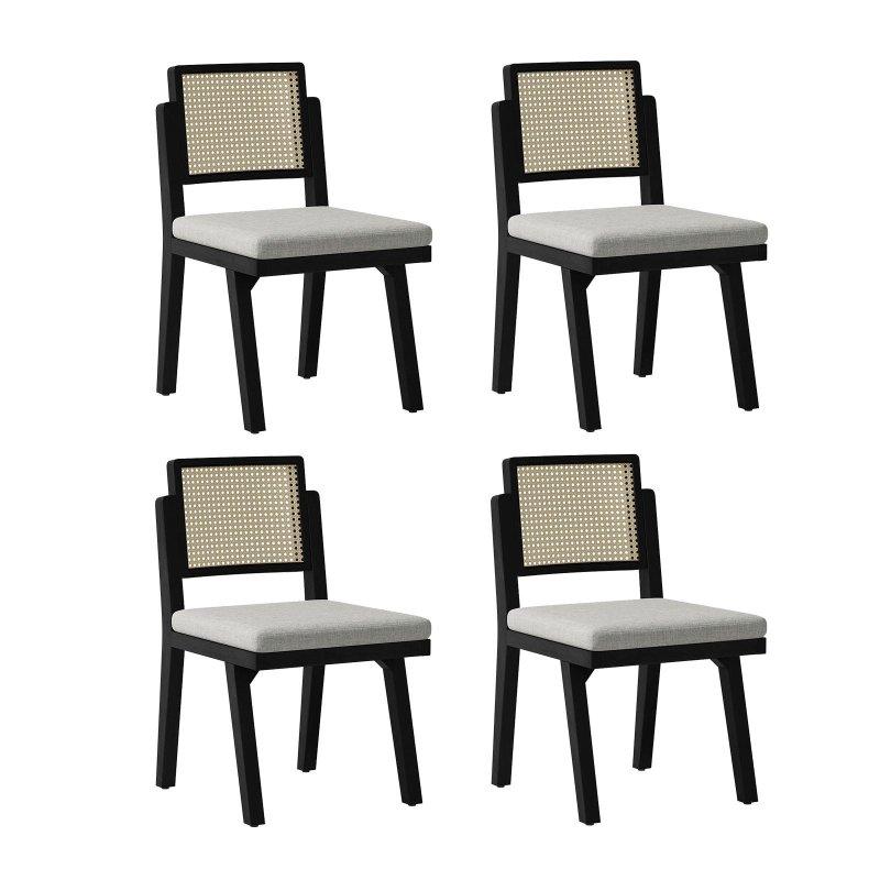 Masif Ahşap Dokuma Sırtlıklı 4lü Set Rattan Sandalye - 252395