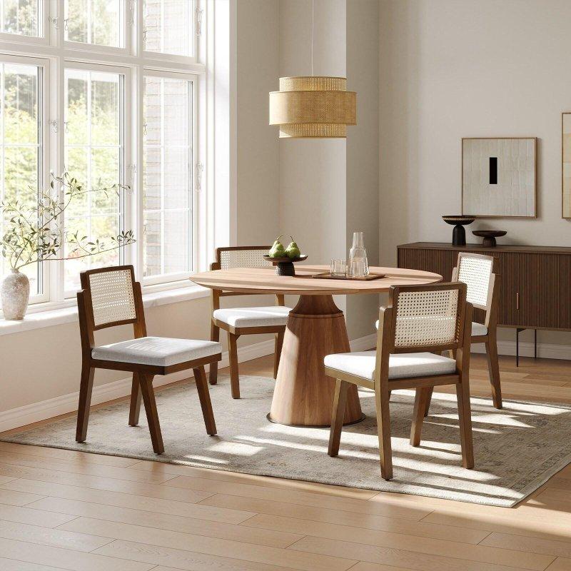 Masif Ahşap Dokuma Sırtlıklı 4lü Set Rattan Sandalye - 252395
