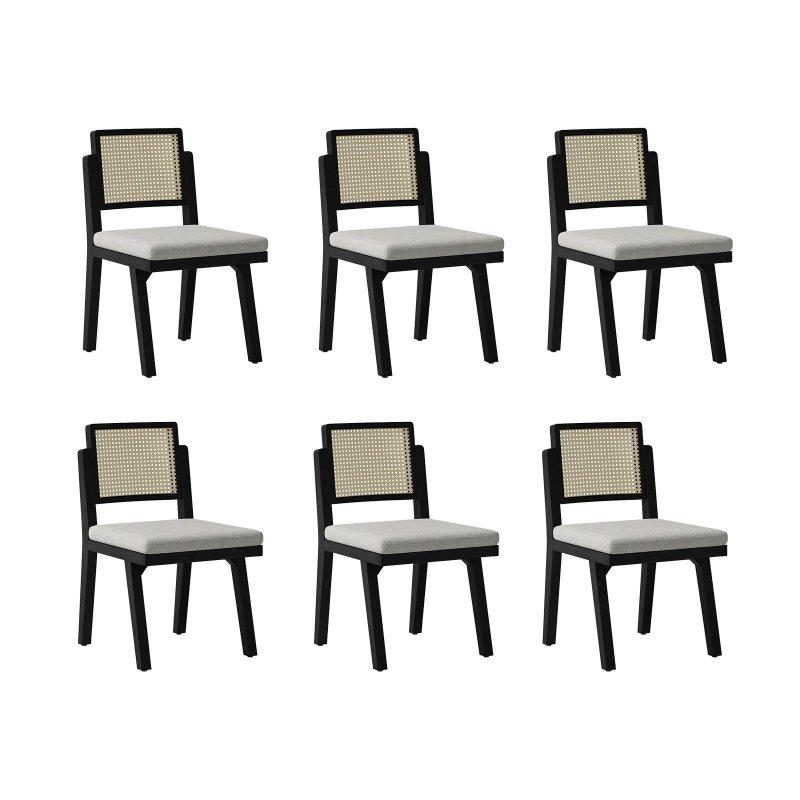 Masif Ahşap Dokuma Sırtlıklı Yıkanabilir Minderli 6lı Rattan Sandalye Seti - 251939